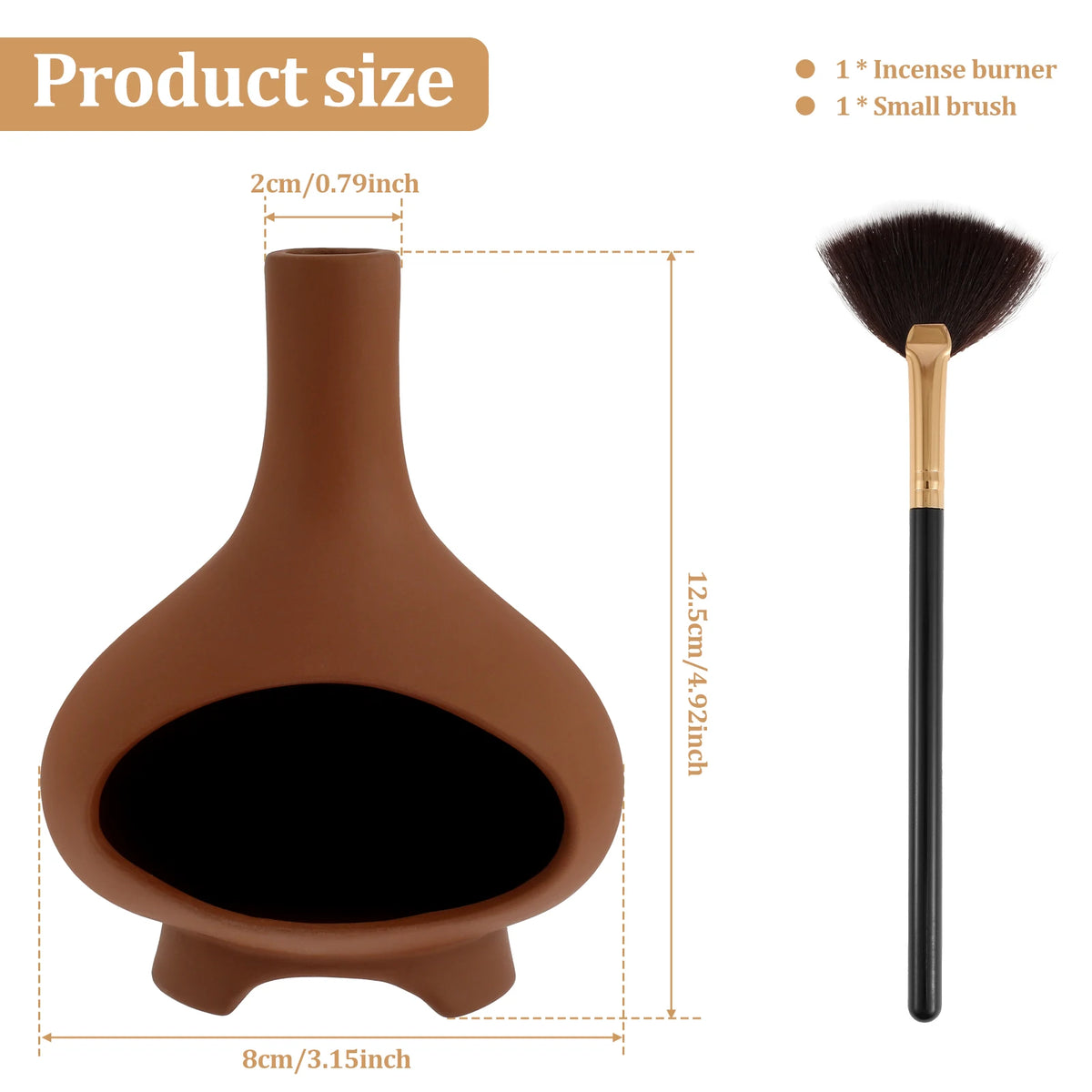 brûleur d'encens marron moderne élégant cheminée céramique méditation décoration intérieure petite brosse apaisante ambiance
