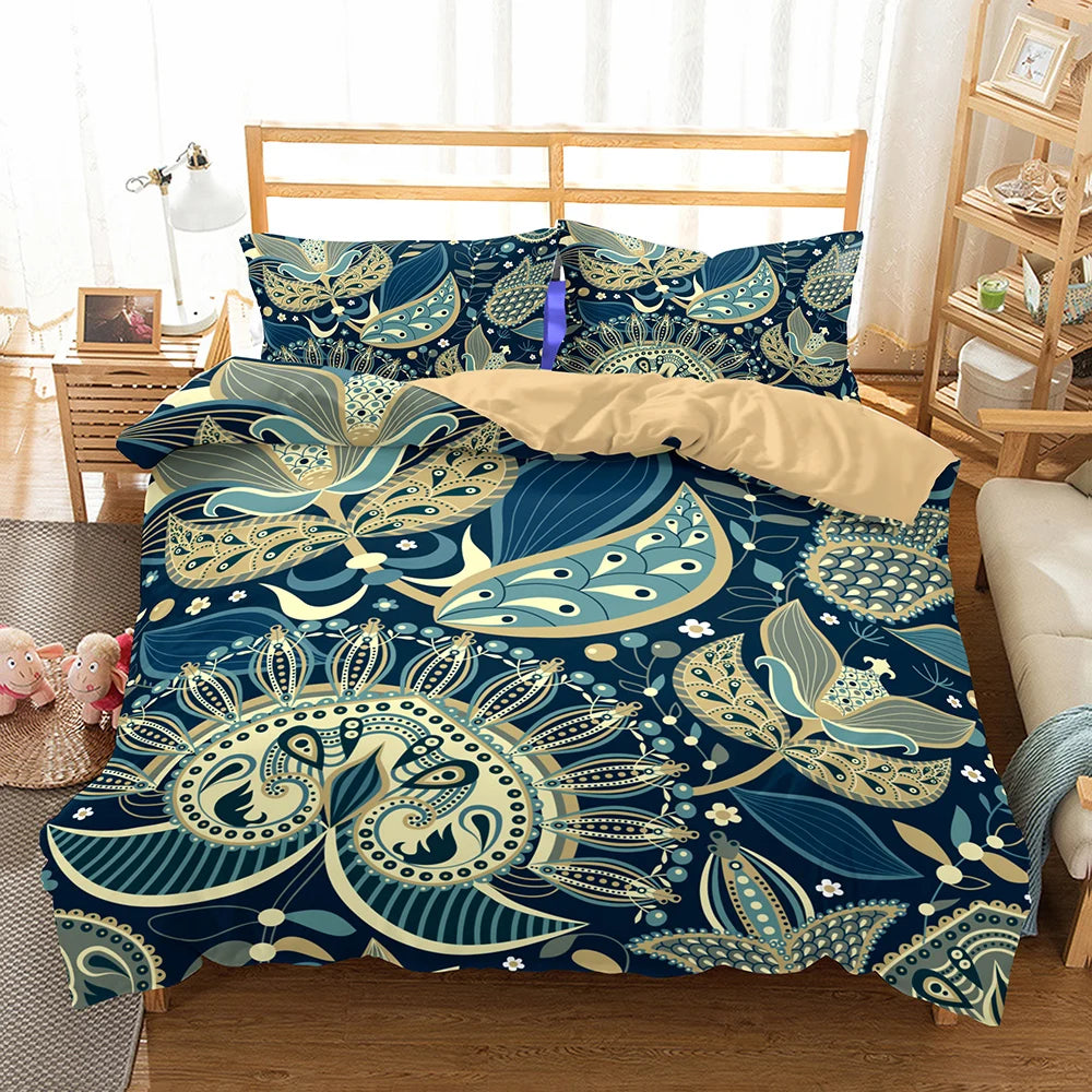 Housse de couette bohème dans une chambre décorée style boho chic