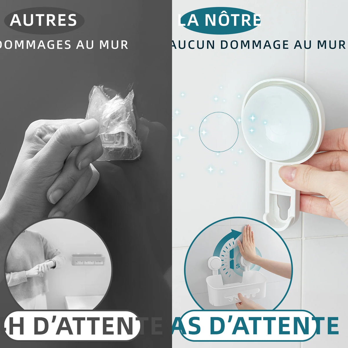 organisateur mural blanc panier crochets ventouses carreaux salle bain minimalistestyle