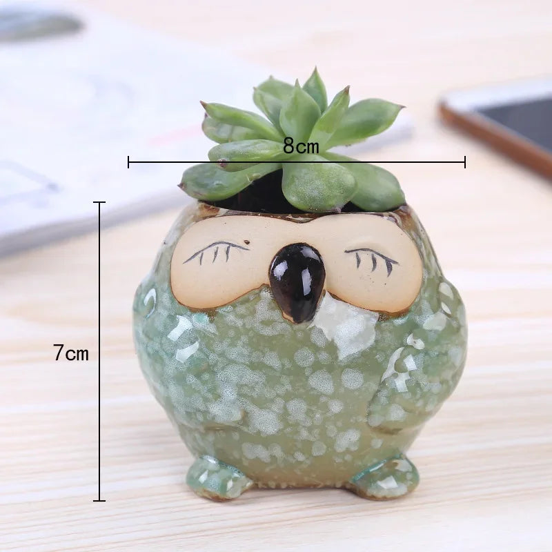 cache pot oiseau bleu beige vert marron texture granulee plantes succulentes deco animalier porcelaineceramique