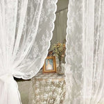 rideau dentelle florale polyester romantique noir blanc ondulé translucide bohème tringle