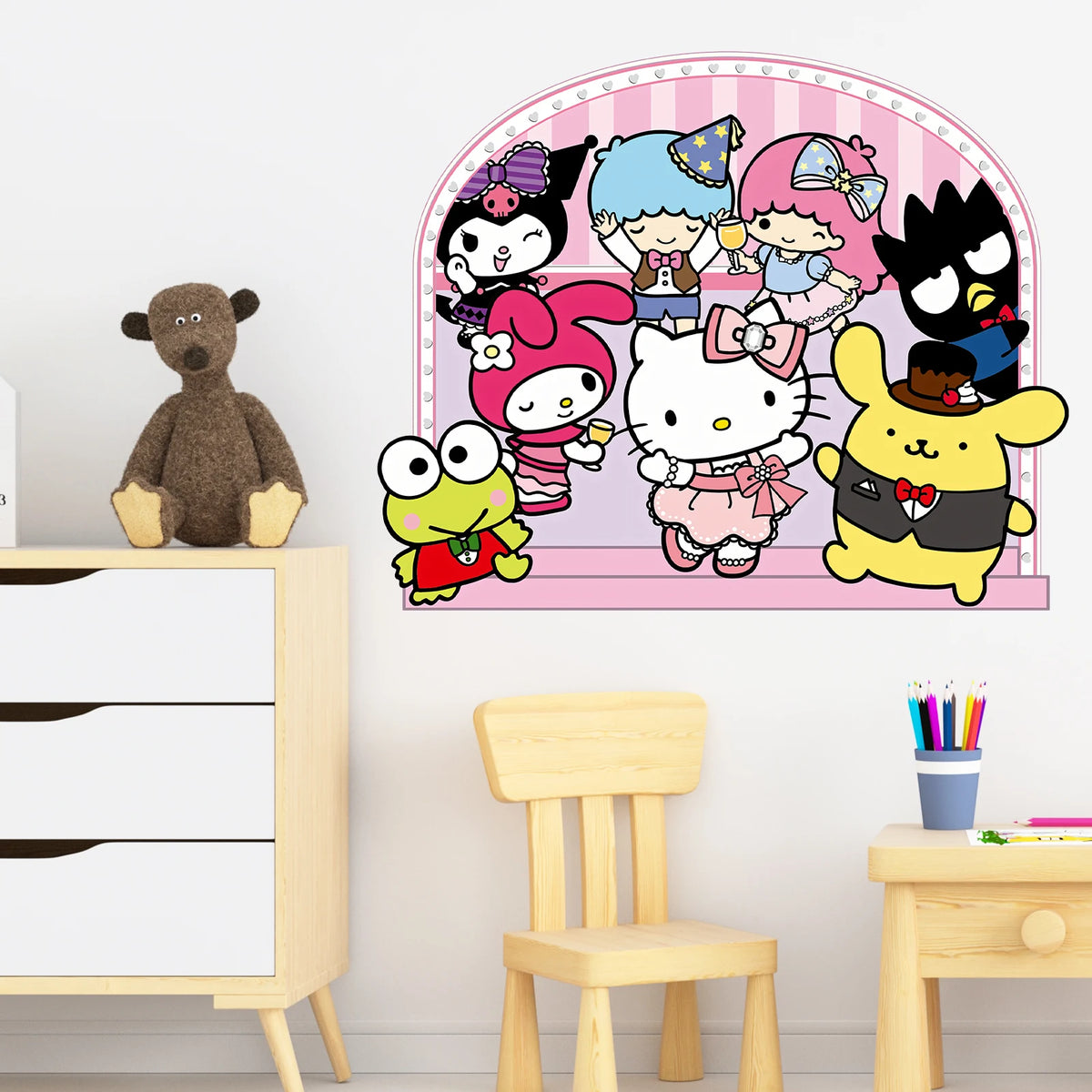 autocollant mural kawaii personnages sanrio hello kitty my melody kuromi cartoon chambre salon entrée
