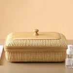 panier rotin tressé beige clair salon cuisine rangement naturel traditionnel respectueux environnement couvercle organisateur