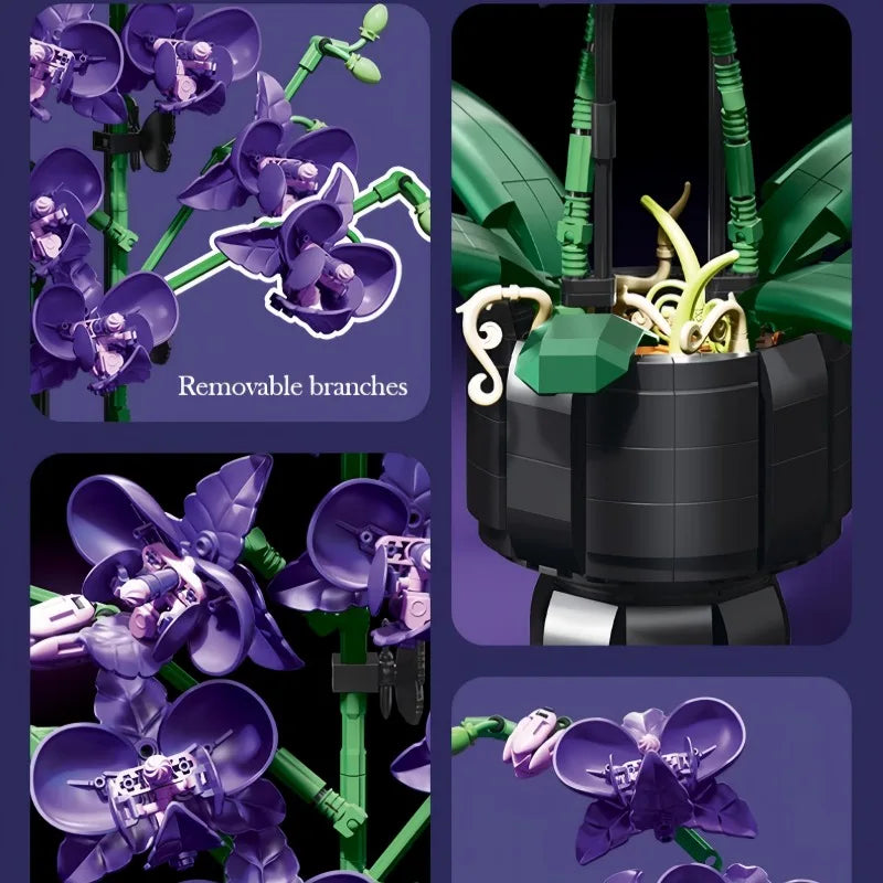 décoration maison fleur artificielle phalaenopsis violet feuilles réaliste clips anniversaire valentin noël