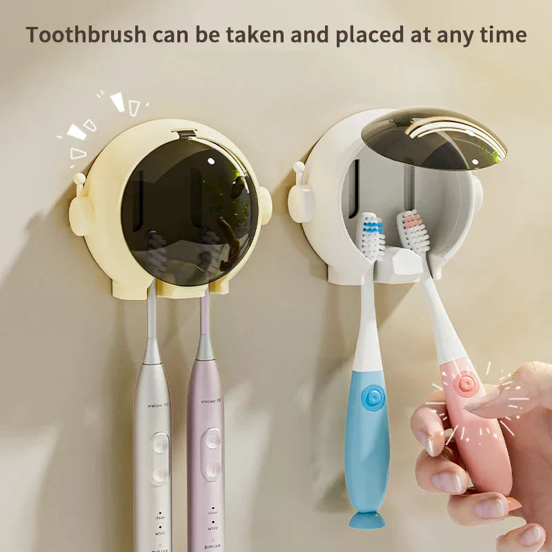 porte brosses dents mural casque astronaute beige clair rose blanc adhésif figurine astronaute modernes