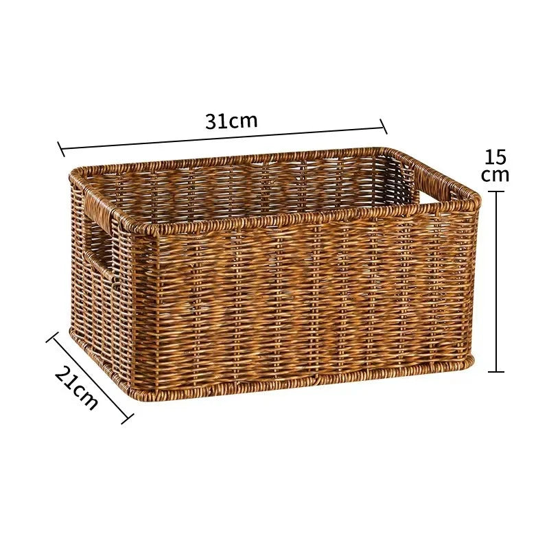 panier tressé marron clair rustique poignées intégrées pliable rangement étagères cuisine réutilisable respectueux environnement