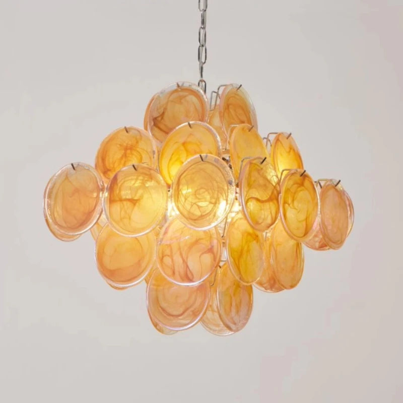 suspension lumineuse moderne rose verte verre transparent chaîne métallique 65cm 65cm