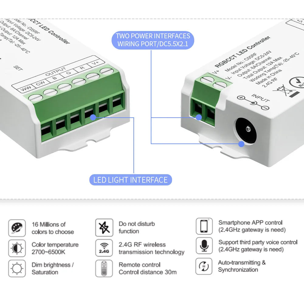 contrôleur led rgb cct moderne 5v 24v app commande vocale ethernet