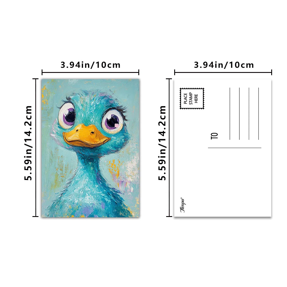 cartes postales animaux mignons oiseau chat lapin chien illustration bleu blanc orange gris marron