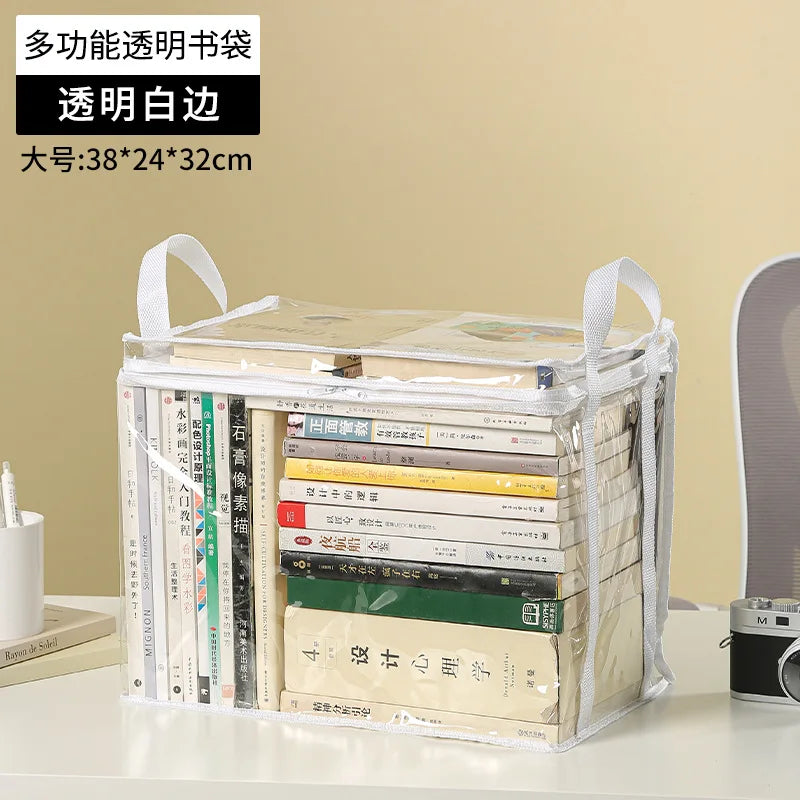 organisateur livres transparent noir poignées amovibles moderne pratique sac livres étudiant classe rangement ménage