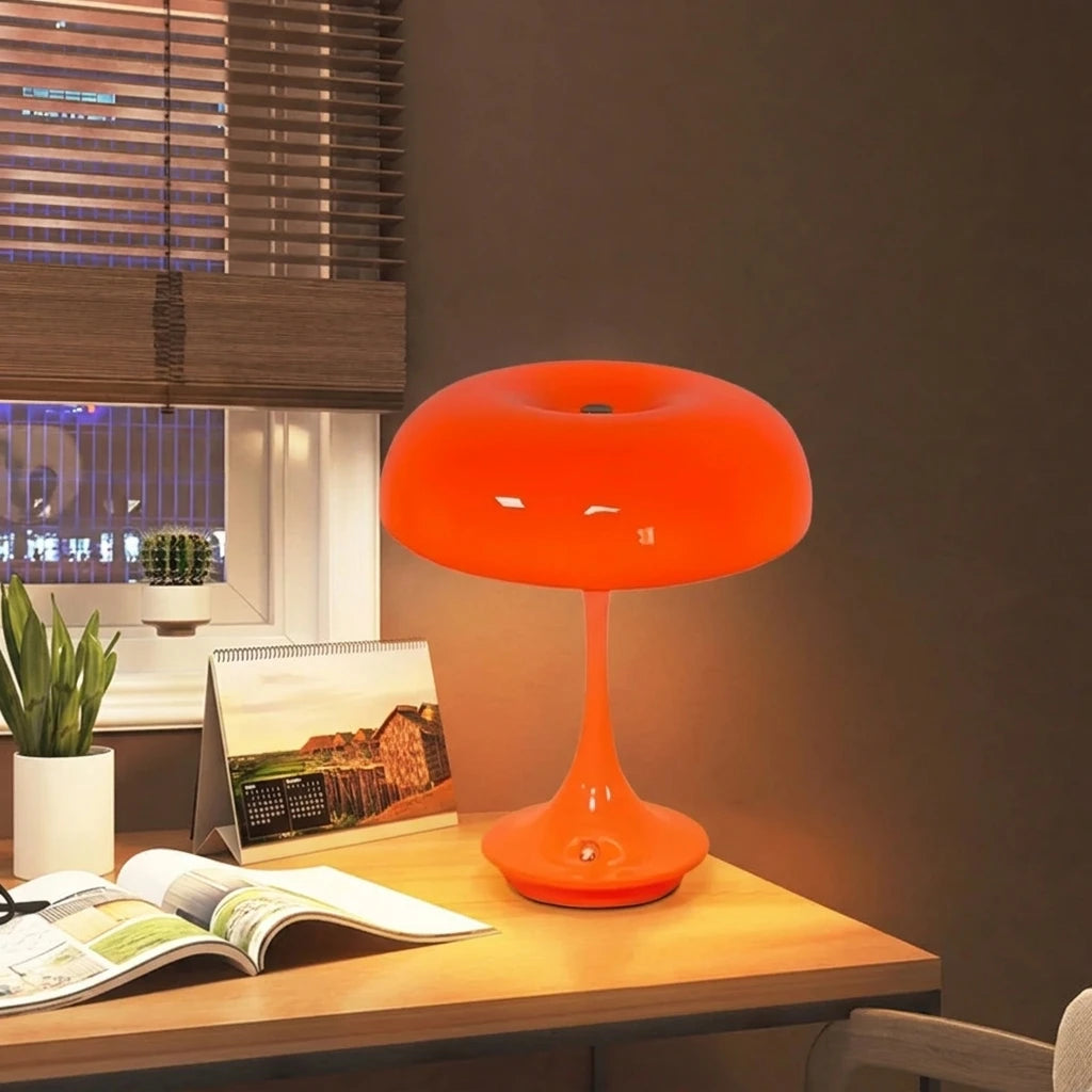 lampe table champignon orange rétro tactile couleurs ajustable led rechargeable