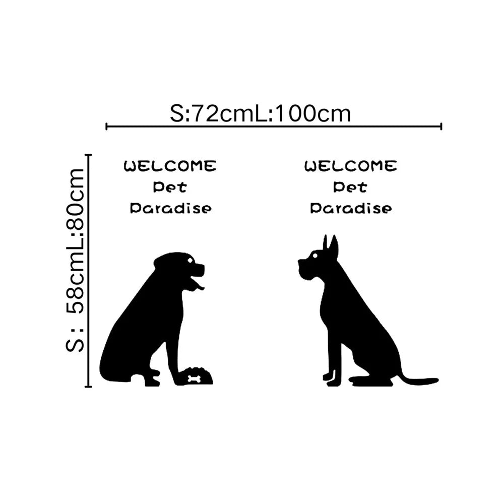 autocollant mural minimaliste bienvenue paradis animal silhouettes chiens texte moderne decoration porte fenetre
