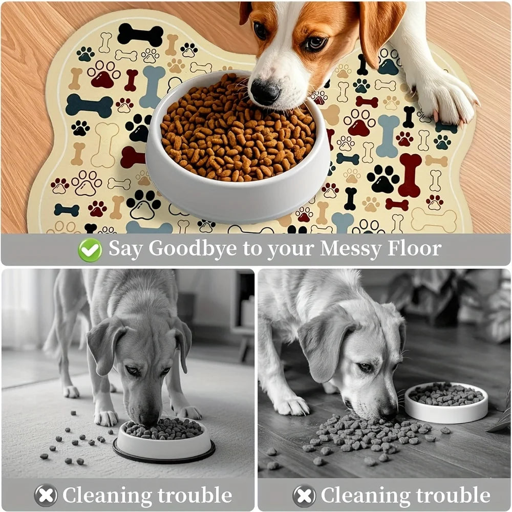 tapis antidérapant chien motifs pattes os moderne gris beige noir