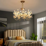 lustre or cristal transparent fleurs classique suspension chaines led moderne