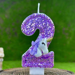 bougies anniversaire forme chiffre licorne pailletées violet blanches décoratives enfants