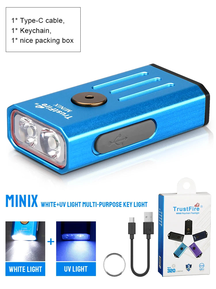lampe torchon rechargeable uv violet bleu texture metallique anneau fixation moderne compact