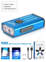 lampe torchon rechargeable uv violet bleu texture metallique anneau fixation moderne compact
