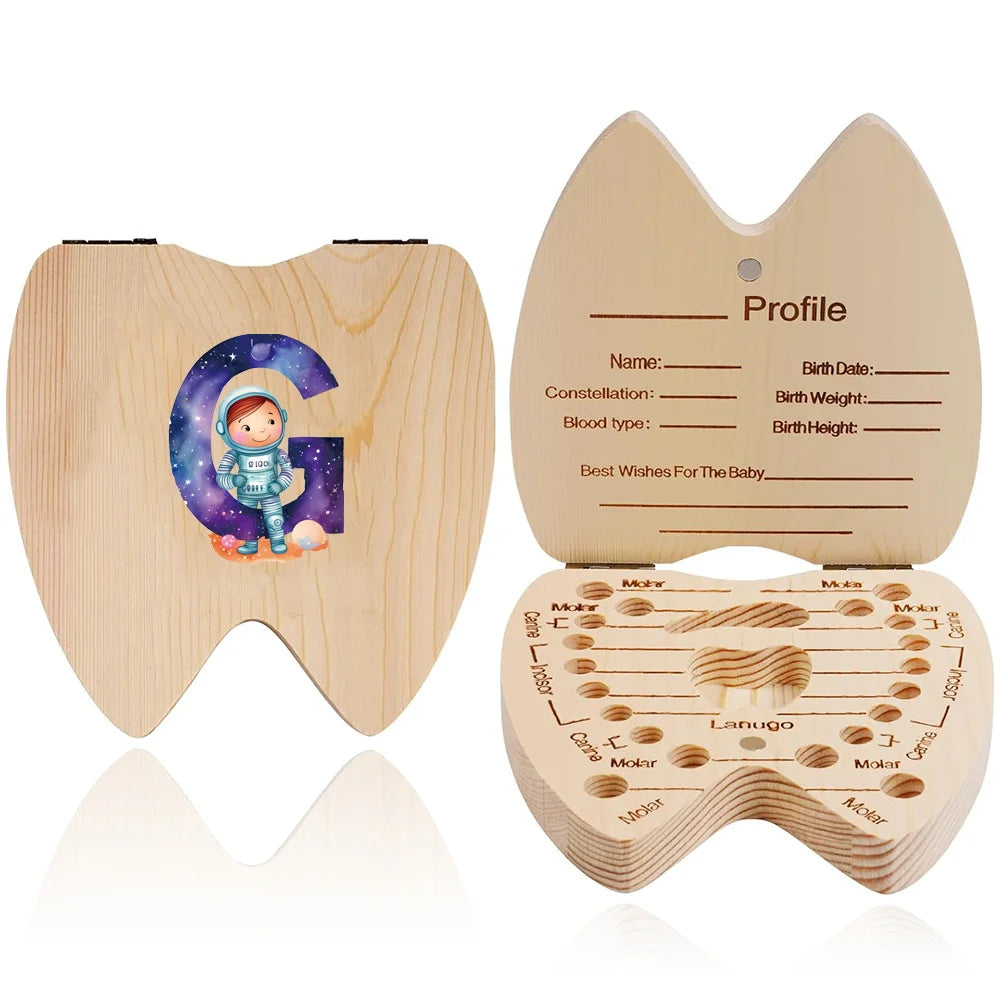 boîte dents bois astronaute carte profil grille tailles bébé