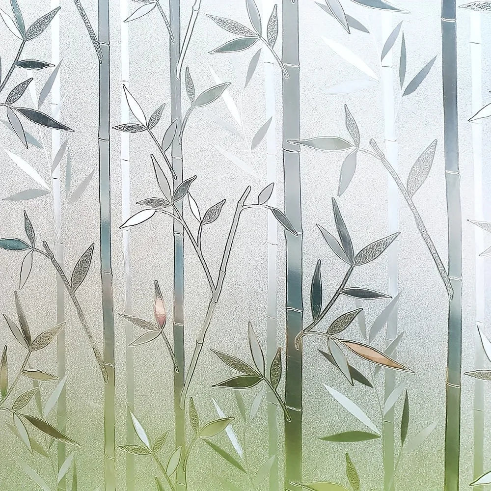 film fenêtre décoratif bambou feuilles transparent moderne adhésif isolation uv 45x100cm gravé givré