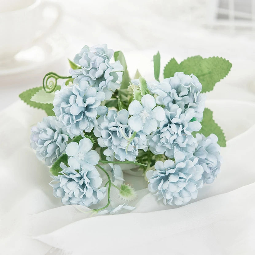 bouquet hortensia artificielle soie blanche verte décoration mariage anniversaire intérieur moderne fixe ruban