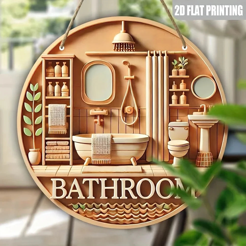 plaque décorative 3d salle bain bois baignoire lavabo toilette miroir douche plantes accessoires suspendue