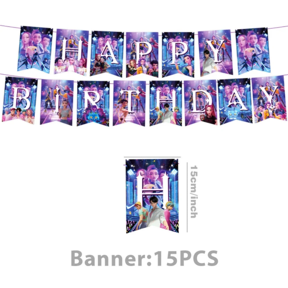 kit décoration anniversaire fille personnages dessin animé assiettes gobelets serviettes nappe guirlande rose violet