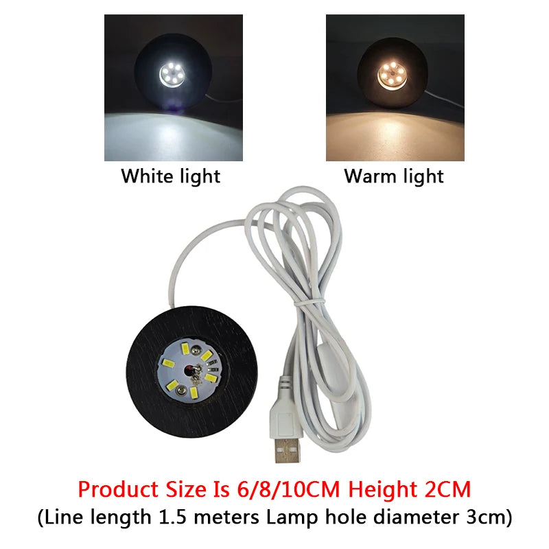 base lumineuse noire texture arbre moderne 6cm 8cm 10cm télécommande câble usb adhésif multi
