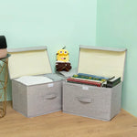 boîte rangement pliable tissu lin gris beige couvercle poignées vêtements