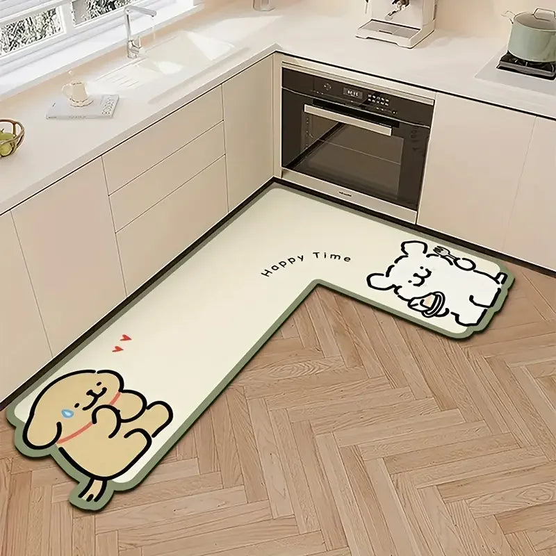tapis cuisine dessin animé personnages chiens happy time enjoy life polyester antidérapant moderneintérieur