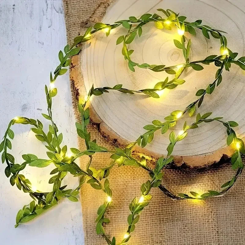 guirlande lumineuse feuilles vertes décoration extérieure noël mariage jardin led auto adhesive