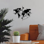 horloge murale carte monde noir flèches moderne sans fixation 39x29cm