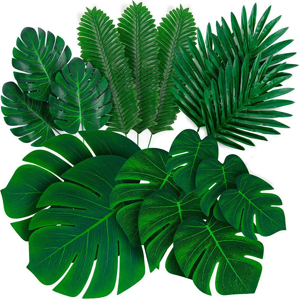 feuilles artificielles tropicales vertes décoration extérieure naturelle mariage anniversaire fête hawaïenne luau