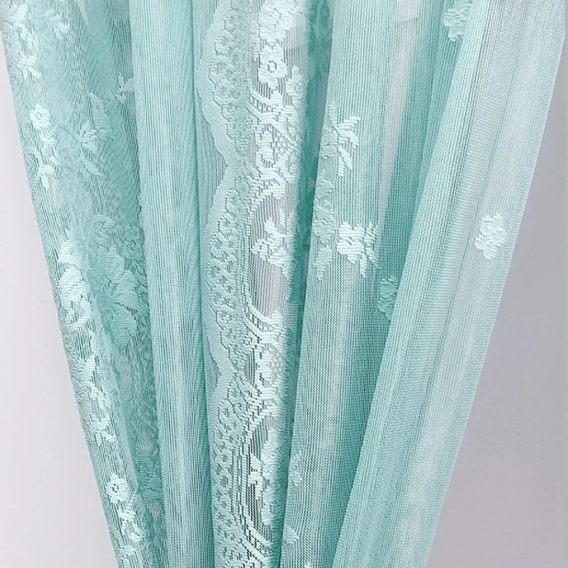 rideau blanc floral transparent romantique deux panneaux dentelle polyester chambre salon
