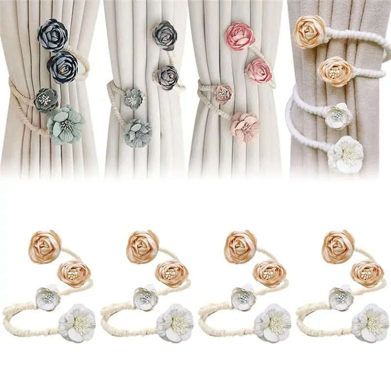 rubans rideaux fleurs artificielles beige rose bleu gris décoratifs modernes