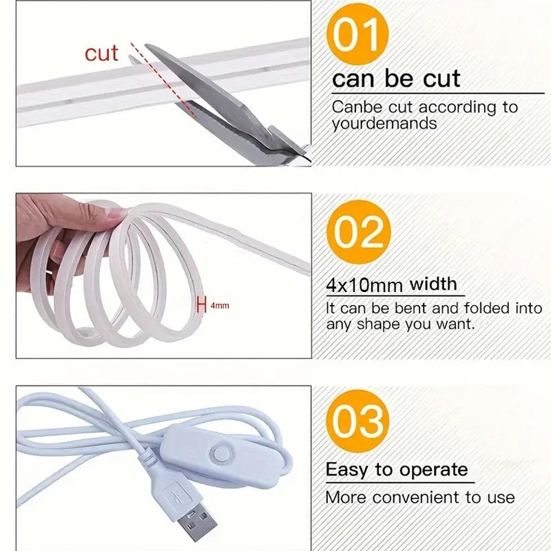 ruban led flexible blanc blanc chaud moderne minimaliste adhésif interrupteur prise usb 5v 88leds/m