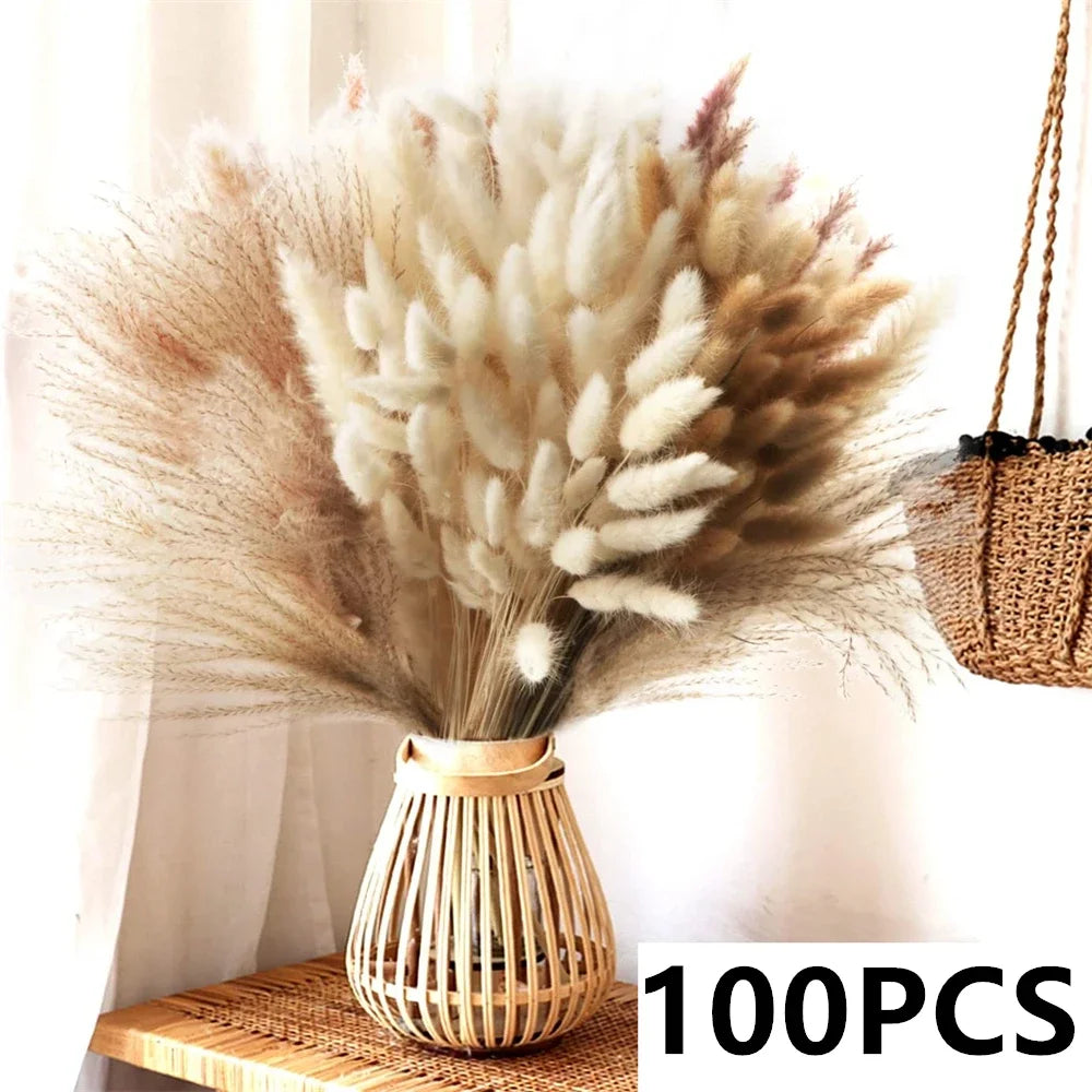 bouquet fleurs séchées pampas naturelles décoration maison anniversaire mariage rouges rustiques