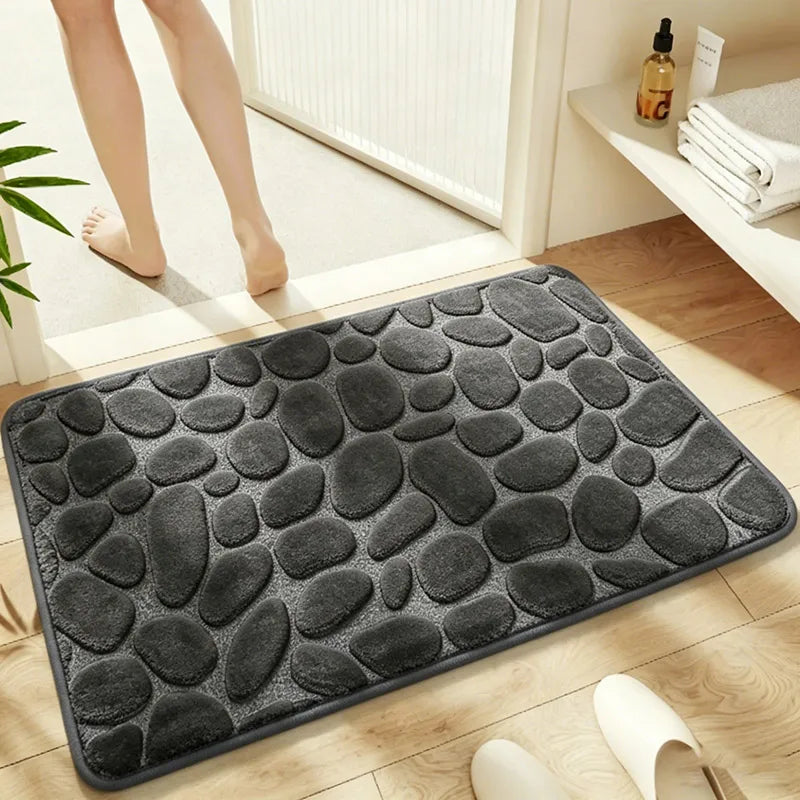 tapis bain microfibre texture cailloux gris moderne antidérapant absorbant salle bain decoration