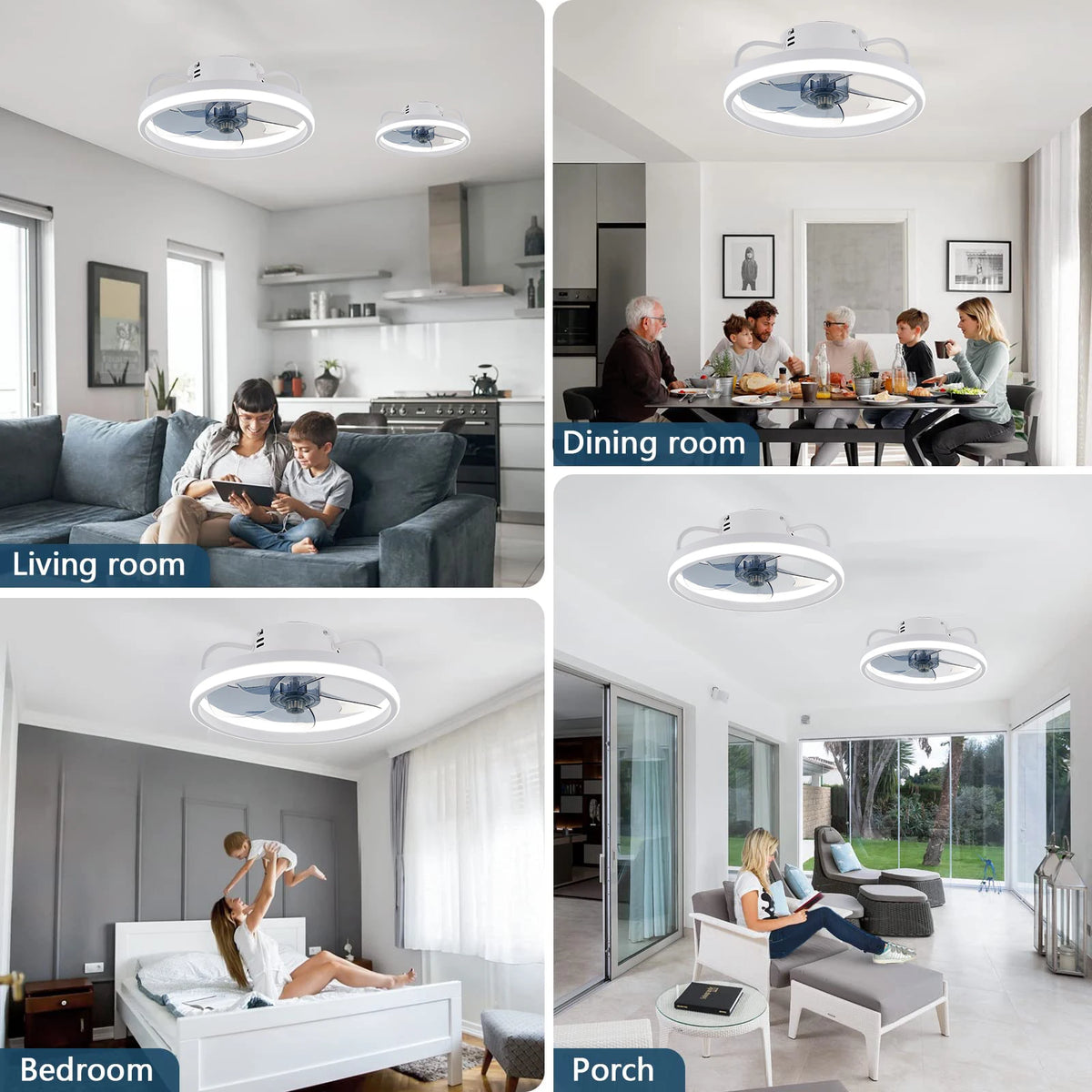 ventilateur led lumineuse moderne blanc rond télécommande fixe intelligent économique