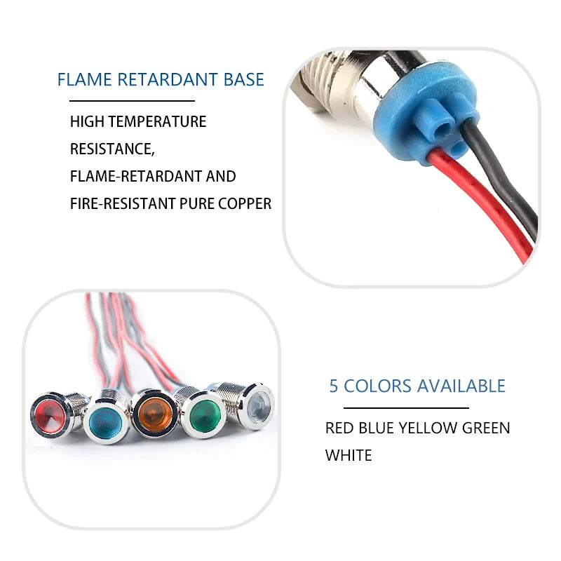 indicateur led métallique rouge bleu jaune vert blanc métal brossé moderne utilitaire vis câbles