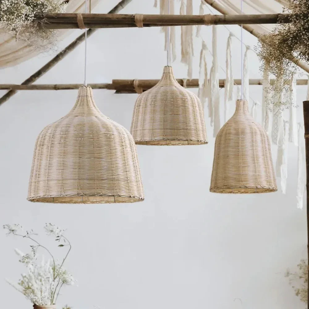suspension rotin naturel moderne lampes suspendues rayures horizontales 3000k opacité chambre restaurant