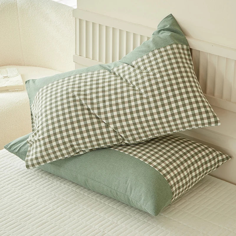 taie d'oreiller coton 100% motif carreaux moderne lit chambre décoration maison jaune bleu
