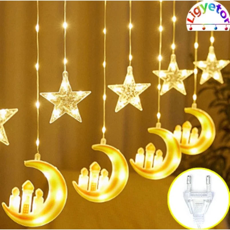 guirlande lumineuse multicolore mosaïque étoiles lunes mosquée décoration aïd intérieur extérieur