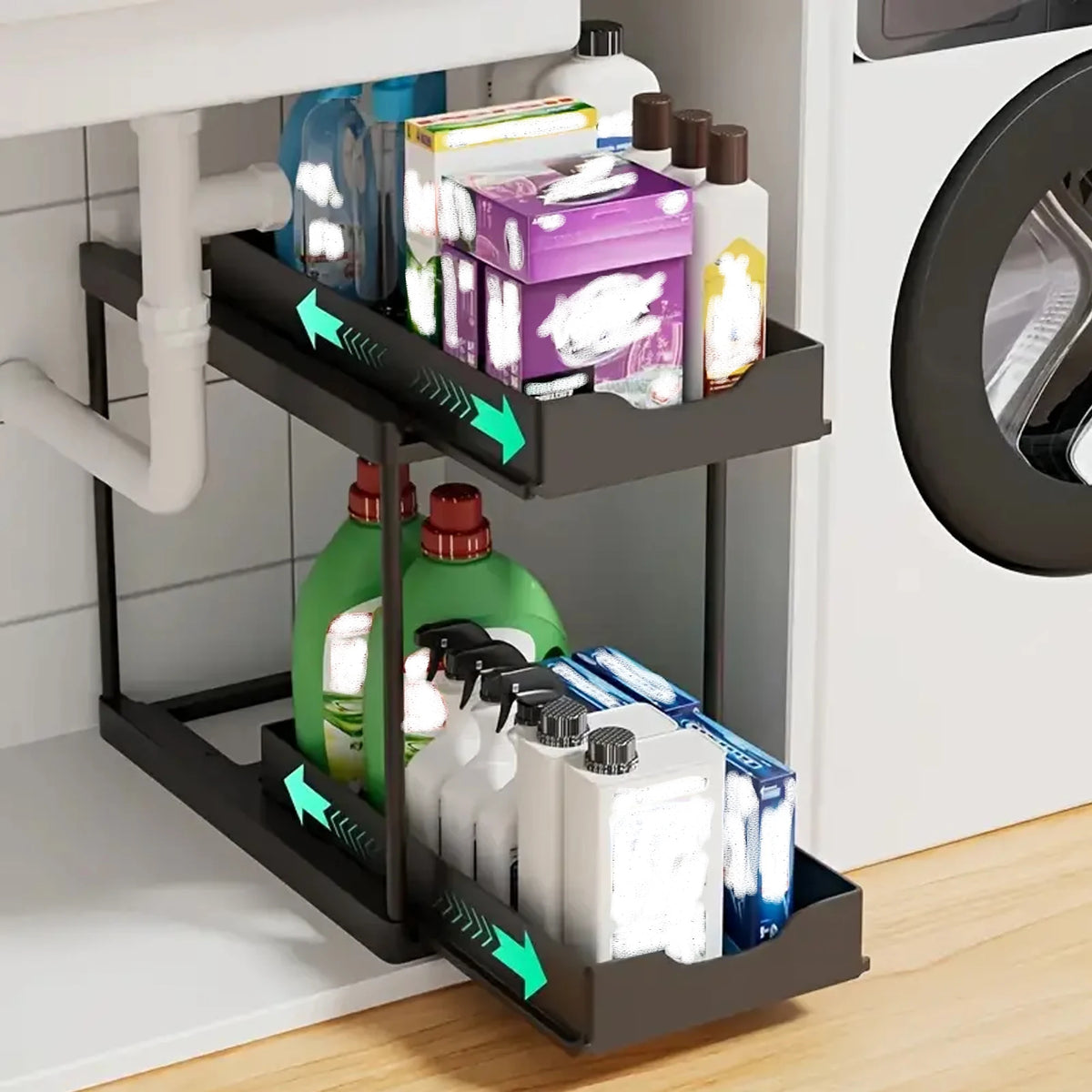 étagère rangement moderne noir blanc multifonctionnelle coulissante stable rangement brosses bouteilles sachets pots gobelets