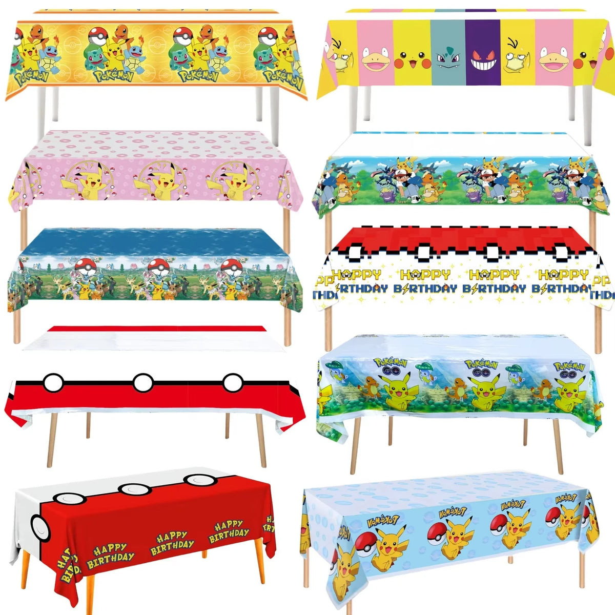 nappes plastique pokemon anniversaire pikachu poke balls geometriques pixel art enfants festives