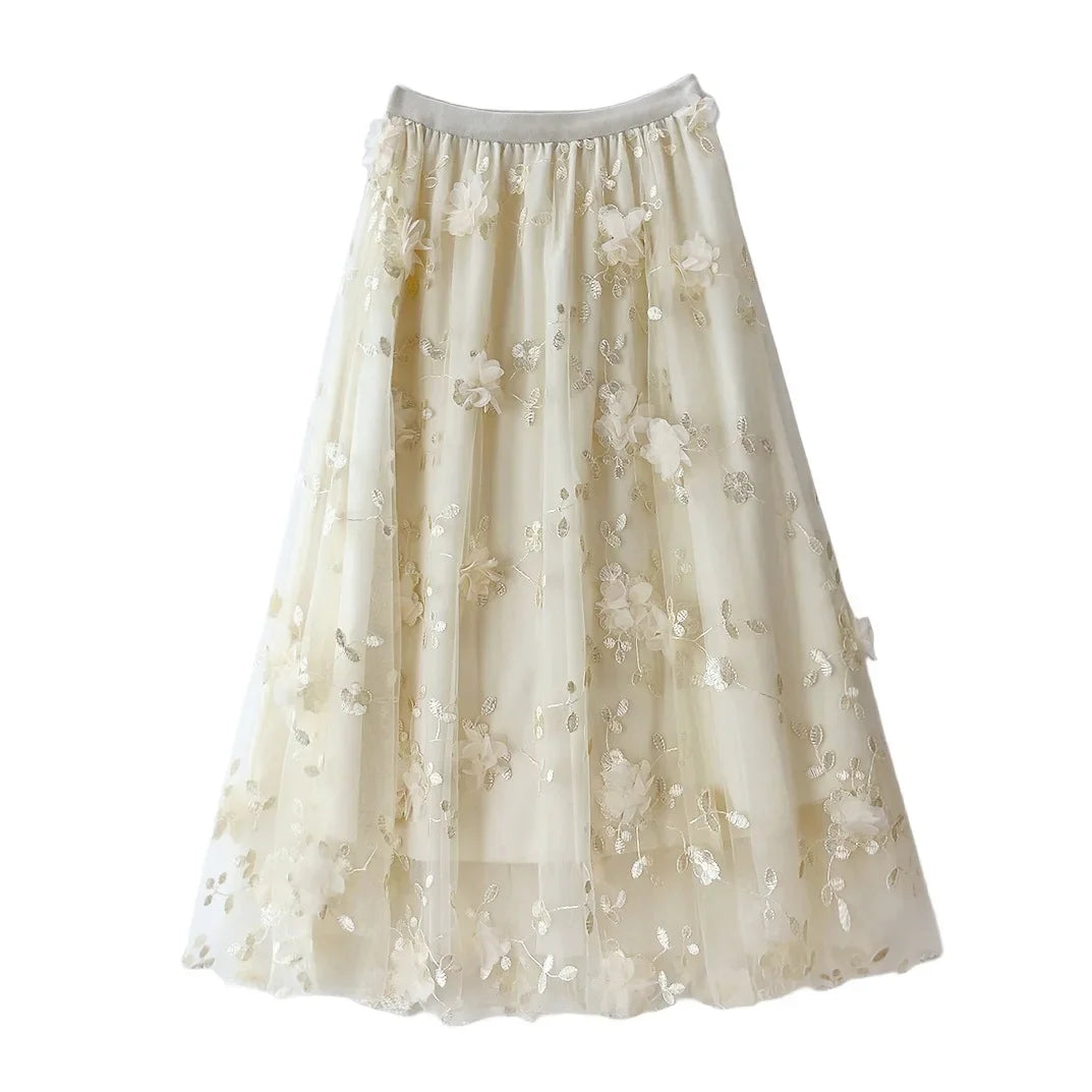 jupe rose fleurs relief tulle élastiquée printemps été féminine élégante romantique coton polyester junior