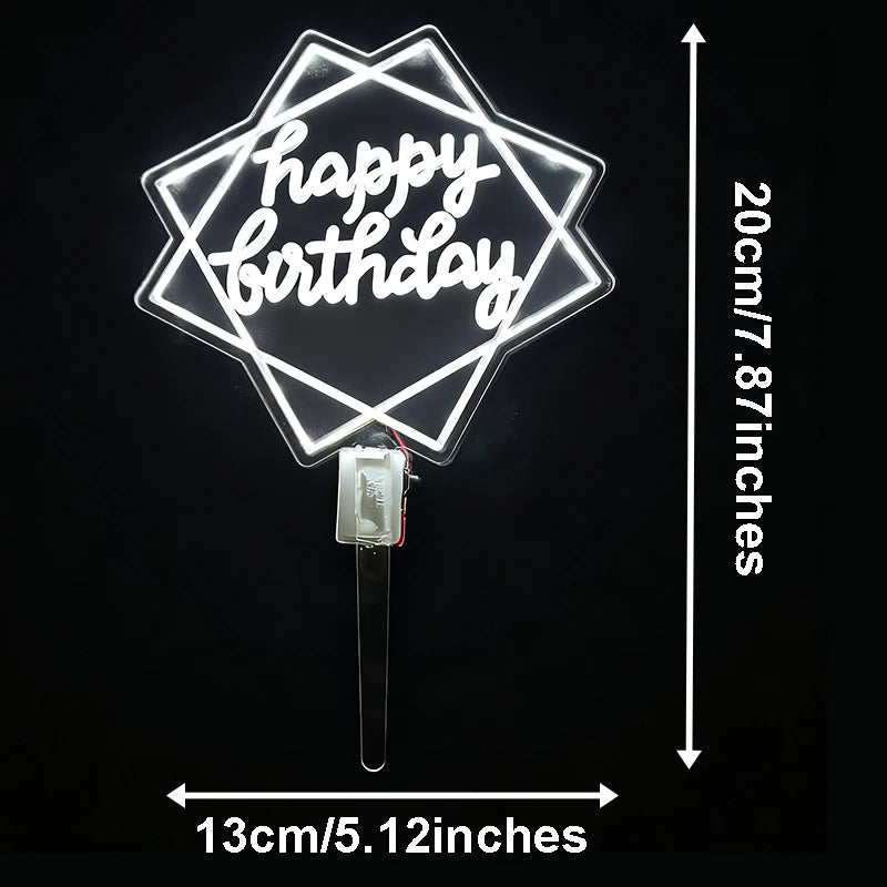 décoration gâteau happy birthday leds transparent clips moderne anniversaire fête mariage minimaliste