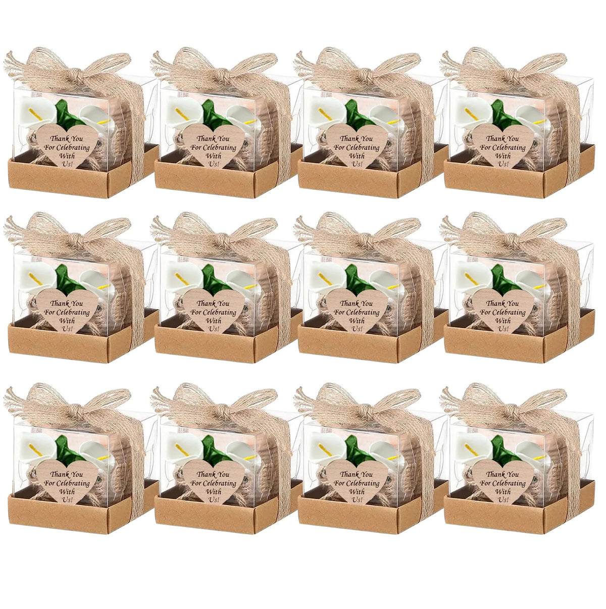 bougies poser blanc motif papier kraft fleurs blanches étiquette cœur rustique mariage remerciement 12