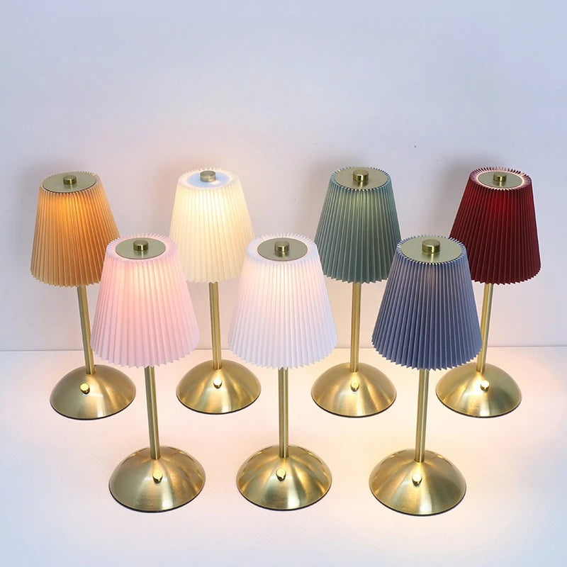 lampe table moderne plissée abat jour multicolore rechargeable tactile usb