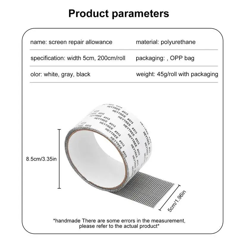 ruban réparation moustiquaire adhésif patchs ciseaux blanc gris noir semi transparent utilitaire