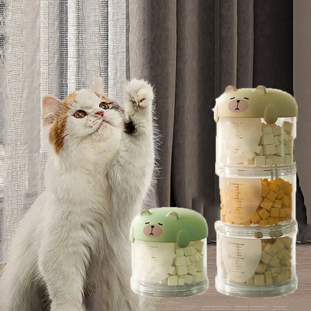 boîtes rangement aliments animaux compagnie moderne visage mignon couleur beige vert jaune étanches humidité